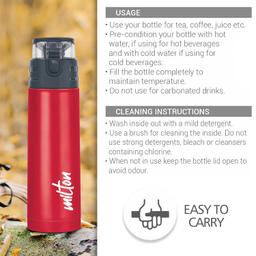 MILTON Atlantis 900 Thermosteel Insulated Bottle, 750 ml Water Bottles, 24 Hours Hot and Cold, Easy to Carry, Easy Grip, Rust Proof, Tea, Coffee, Office, Travel Bottle, Red
