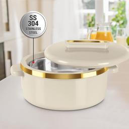 MILTON Curve 1500 Inner Stainless Steel Casserole, 1300 ml, Ivory | BPA Free | Food Grade | Easy to Carry | Easy to Store | Chapati | Roti | Curd Maker