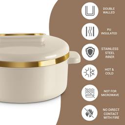 MILTON Curve 1500 Inner Stainless Steel Casserole, 1300 ml, Ivory | BPA Free | Food Grade | Easy to Carry | Easy to Store | Chapati | Roti | Curd Maker