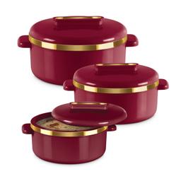 MILTON Curve Inner Stainless Steel Casserole Set of 3 (450 ml, 840 ml, 1300 ml), Maroon | BPA Free | Food Grade | Easy to Carry | Easy to Store | Chapati | Roti | Curd Maker