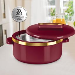 MILTON Curve Inner Stainless Steel Casserole Set of 3 (450 ml, 840 ml, 1300 ml), Maroon | BPA Free | Food Grade | Easy to Carry | Easy to Store | Chapati | Roti | Curd Maker