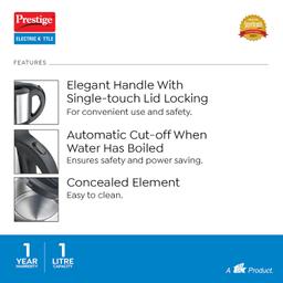 Prestige Electric Kettle PKSS (1350 watts) 1.0Ltr - Stainless Steel