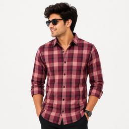 Men Red and  Brown Regular Fit Checks Casual Shirt