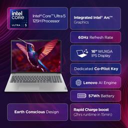 Lenovo IdeaPad Slim 5 Intel Core Ultra 5 125H 16" (40.64cm) WUXGA-IPS 300Nits Thin & Light Laptop