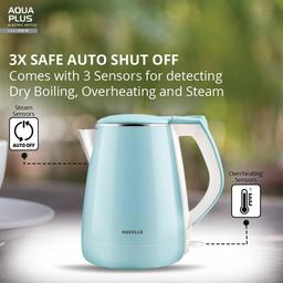 Havells Electric Kettle Aqua Plus 1250 Watts 1.2 liters , Double Layered Cool Touch Outer Body (Blue)