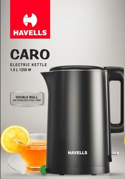 Havells Caro 1.5 litre Double Wall, 304 Stainless Steel Inner Body, Cool Touch Outer body, (Black, 1250 Watt)