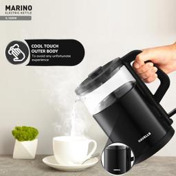 Havells MARINO Low Noise Glass Electric Kettle 1L|1200W Borosilicate Glass inner & Cool Touch Outer Body (Black)