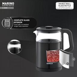 Havells MARINO Low Noise Glass Electric Kettle 1L|1200W Borosilicate Glass inner & Cool Touch Outer Body (Black)