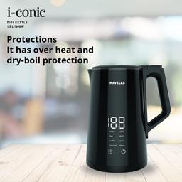 Havells I-Conic 1.5 Litre Digi Kettle with double wall and 304 stainless steel tank (Black)