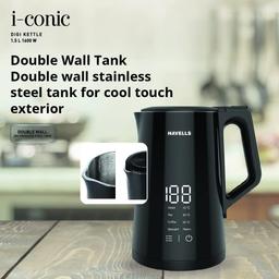 Havells I-Conic 1.5 Litre Digi Kettle with double wall and 304 stainless steel tank (Black)