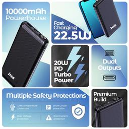 Casual Waterproof Laptop Backpack/Office Bag/School Bag/College Bag with Ivon - 10000mAh 22.5W Fast Charging Power Bank,(Model CR - PB - 207)