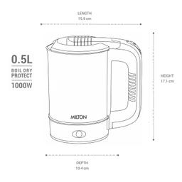MILTON Stainless Steel Euroline Electric Travel Kettle With Handle, 1000 Watt, 500 Ml | 2 Utility Cups | Auto Shut-Off | Concealed Heating Element | Power Indicator |1Year Warranty, Silver