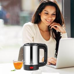 MILTON Stainless Steel Euroline Electric Travel Kettle With Handle, 1000 Watt, 500 Ml | 2 Utility Cups | Auto Shut-Off | Concealed Heating Element | Power Indicator |1Year Warranty, Silver