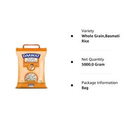 Daawat Pulav, Long Grains, Fluffy Basmati for finest Pulav, 5 Kg