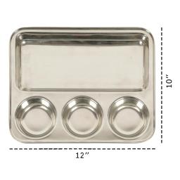 Stainless Steel Rectangular 4 in 1 Compartment Lunch/Dinner Plate Set of Set of 3