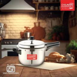 Classic Essentials Prochef Stainless Steel Cooker | ISI Certified Outer Lid Pressure Cooker | Non Reactive, Non Toxic & Non Staining Food Grade Surface (5 Liter)