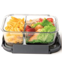 Signoraware Slim Lunch Box Microwave Safe Office Three Compartment Lunch Box Set | Borosilicate Glass | Safety Lock Airtight Tiffin Containers (1000ml | Transparent)