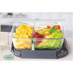 Signoraware Slim Lunch Box Microwave Safe Office Three Compartment Lunch Box Set | Borosilicate Glass | Safety Lock Airtight Tiffin Containers (1000ml | Transparent)