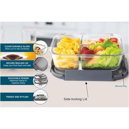 Signoraware Slim Lunch Box Microwave Safe Office Three Compartment Lunch Box Set | Borosilicate Glass | Safety Lock Airtight Tiffin Containers (1000ml | Transparent)