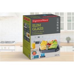Signoraware Slim Lunch Box Microwave Safe Office Three Compartment Lunch Box Set | Borosilicate Glass | Safety Lock Airtight Tiffin Containers (1000ml | Transparent)
