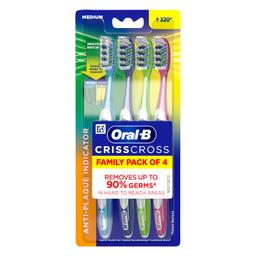 Oral B Criss Cross - Family pack of 4 toothbrushes – Medium,for adults,Manual,Multicolor