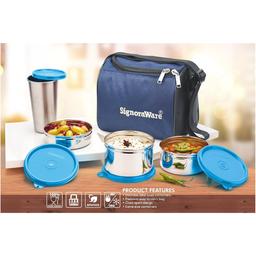 Signoraware Best Stainless-Steel Lunch Box Set 4 with Bag | Stainless-Steel Leak-Proof Containers | Full Meal Boxes