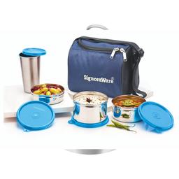 Signoraware Best Stainless-Steel Lunch Box Set 4 with Bag | Stainless-Steel Leak-Proof Containers | Full Meal Boxes