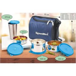 Signoraware Best Stainless-Steel Lunch Box Set 4 with Bag | Stainless-Steel Leak-Proof Containers | Full Meal Boxes
