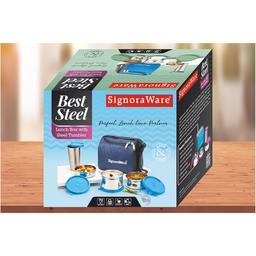 Signoraware Best Stainless-Steel Lunch Box Set 4 with Bag | Stainless-Steel Leak-Proof Containers | Full Meal Boxes