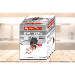 Signoraware Executive Stainless Steel Lunch Box Set 3 with bag | Stainless-Steel Leak-Proof Containers | Full Meal Boxes (Container Size 350mlx2 | 500mlx1 | Blue)