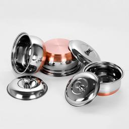 SQ Exclusive  Stainless Steel 3 Pieces Handi Pot Set, 1.1 Liters, 1.3 Liters, 1.7 Liters, 3 Piece (White, Polished)