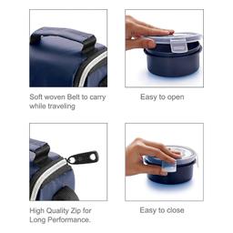 CELLO Max Fresh Click Polypropylene Leakproof Lunch Box Set with Bag, 4 Containers - 300ml x 3 & 140ml, Dark Blue