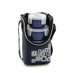 CELLO Max Fresh Click Polypropylene Leakproof Lunch Box Set with Bag, 4 Containers - 300ml x 3 & 140ml, Dark Blue