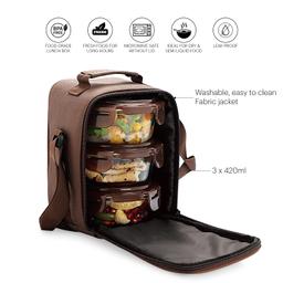 CELLO Maxfresh Glassy Glass Lunch Box Set of 3 Containers, 400ml Each, Brown | Microwavable Borosilicate Glass | Leak Proof Design | Ideal for College, Travel, Office