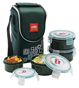 CELLO Max Fresh Click Polypropylene Lunch Box Set, 300ml, 4-Pieces, Green