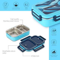 CELLO Esquire Lunch Box with Inner Steel | 100% Food Grade | Leak Proof and Break Resistant | 2 Containers Lunch Box, 915 ml, Blue
