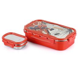 CELLO Thermo Click Toons Medium | 100% Food Grade | Leak Proof & Break Resistant | 2 Containers Lunch Box, 915 ml, Red
