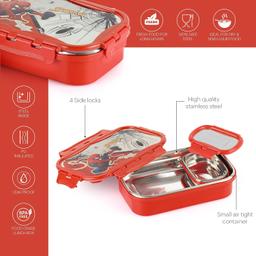 CELLO Thermo Click Toons Medium | 100% Food Grade | Leak Proof & Break Resistant | 2 Containers Lunch Box, 915 ml, Red