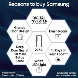 Samsung 223 L, 3 Star, Digital Inverter, Direct-Cool Single Door Refrigerator (RR24C2823S8/NL, Silver, Elegant Inox, Base Stand Drawer, 2024 Model)