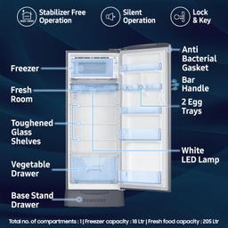 Samsung 223 L, 3 Star, Digital Inverter, Direct-Cool Single Door Refrigerator (RR24C2823S8/NL, Silver, Elegant Inox, Base Stand Drawer, 2024 Model)