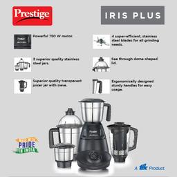 Prestige Iris Plus 750 W Mixer Grinder With 4 Jars (Black, 750 watts)