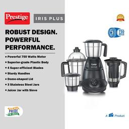 Prestige Iris Plus 750 W Mixer Grinder With 4 Jars (Black, 750 watts)