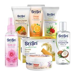 Sri SriProducts [Gulab Jal - 100 ml + Organic Virgin Coconut Oil - 100 ml + Kesar Cream - 100 gms + Sandal - 100 gms + Walnut Orange Face Scrub - 60 gms + Orange Face Wash - 60 ml +  Protecting Sunscreen - 60 ml [ Bengaluru Only