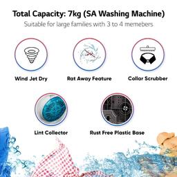 LG 7 Kg 5 Star Wind Jet Dry Semi-Automatic Top Loading Washing Machine (P7020NGAZ, Dark Gray, Rat Away Feature)