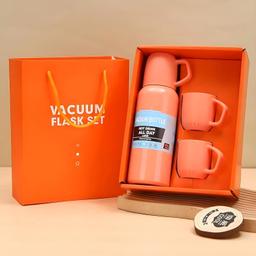 Double Wall Vaccum Flask Set Thermo 500ml Vacuum with Three Cups Hot & Cold & GREENCHEF Steel Electric Kettle (Silver Black,1.5L),600 Watts,1.5 Liter