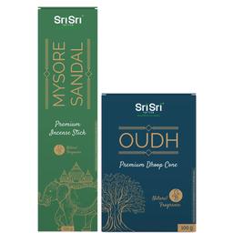 Premium Mysore Sandal Incense Stick For Pooja | Agarbatti Sticks | 225 g & Premium Oudh Dhoop Cone For Pooja | Fragrances – Natural Oudh | 100