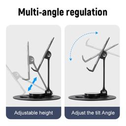 IVON Multifunctional Aluminum Mobile Stand and Tablet Stand with 360° Rotating Base and Adjustable Angle Compatible with iPad iPhone & Smartphones.