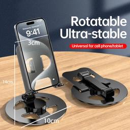 IVON Multifunctional Aluminum Mobile Stand and Tablet Stand with 360° Rotating Base and Adjustable Angle Compatible with iPad iPhone & Smartphones.