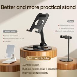 IVON Multifunctional Aluminum Mobile Stand and Tablet Stand with 360° Rotating Base and Adjustable Angle Compatible with iPad iPhone & Smartphones.