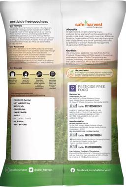 safe harvest Toor/Arhar Dal (Split) (Pesticide Free) (500 g)